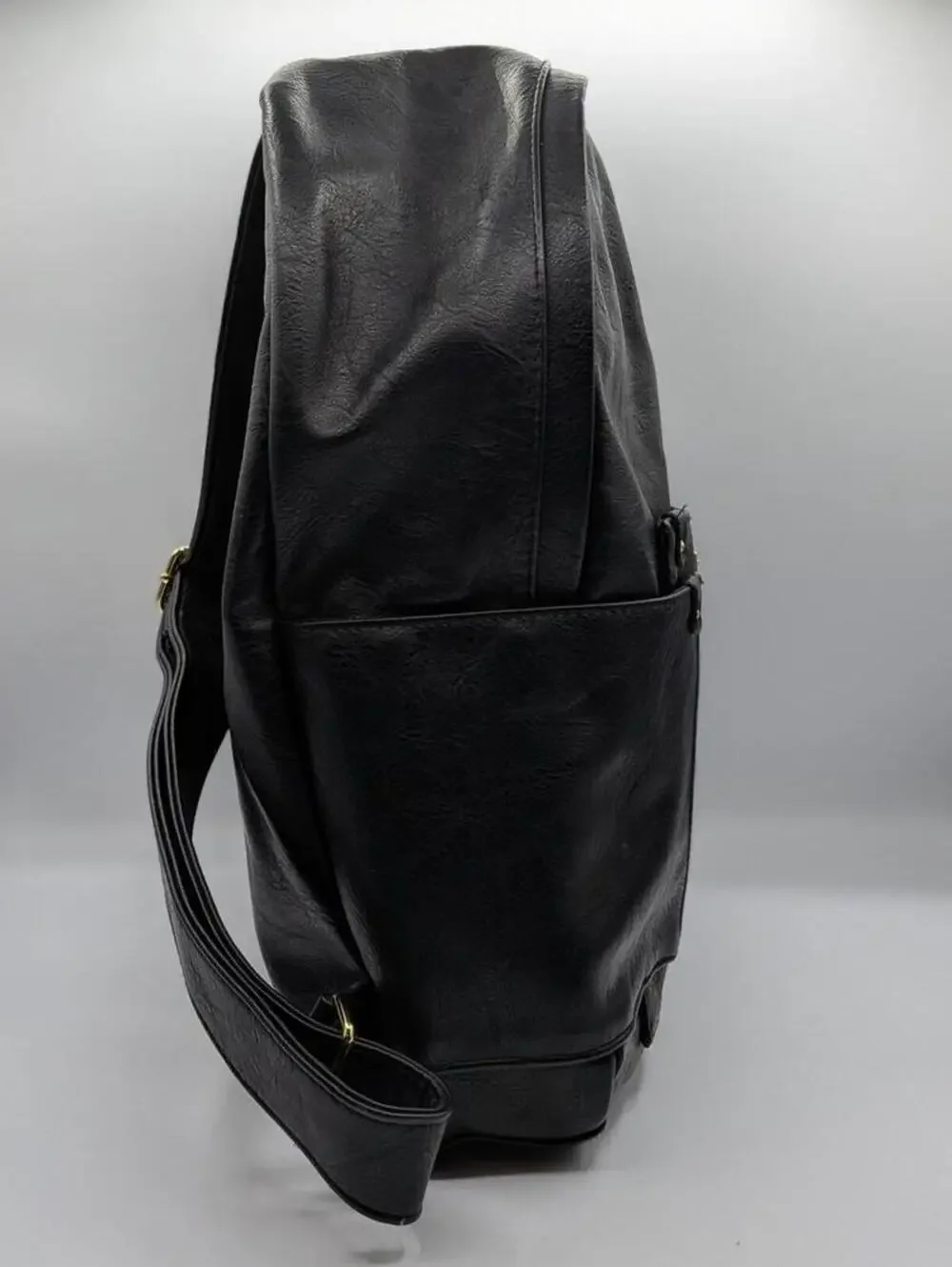 Madden Girl Solid Black Leather Structured Multi Pocket Backpack 90s Y2K 2000s